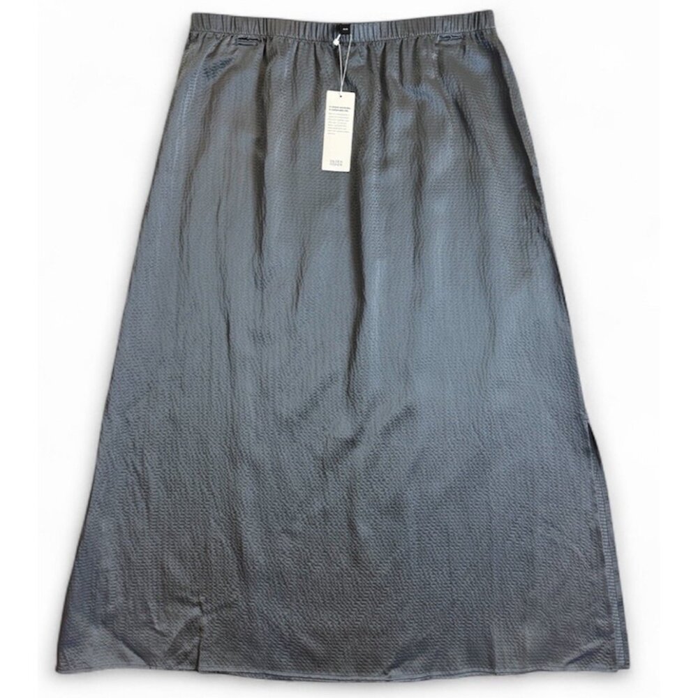 Eileen Fisher MEDIUM Steel Hammered Silk/Organic Cotton F/L Skirt NWT $248